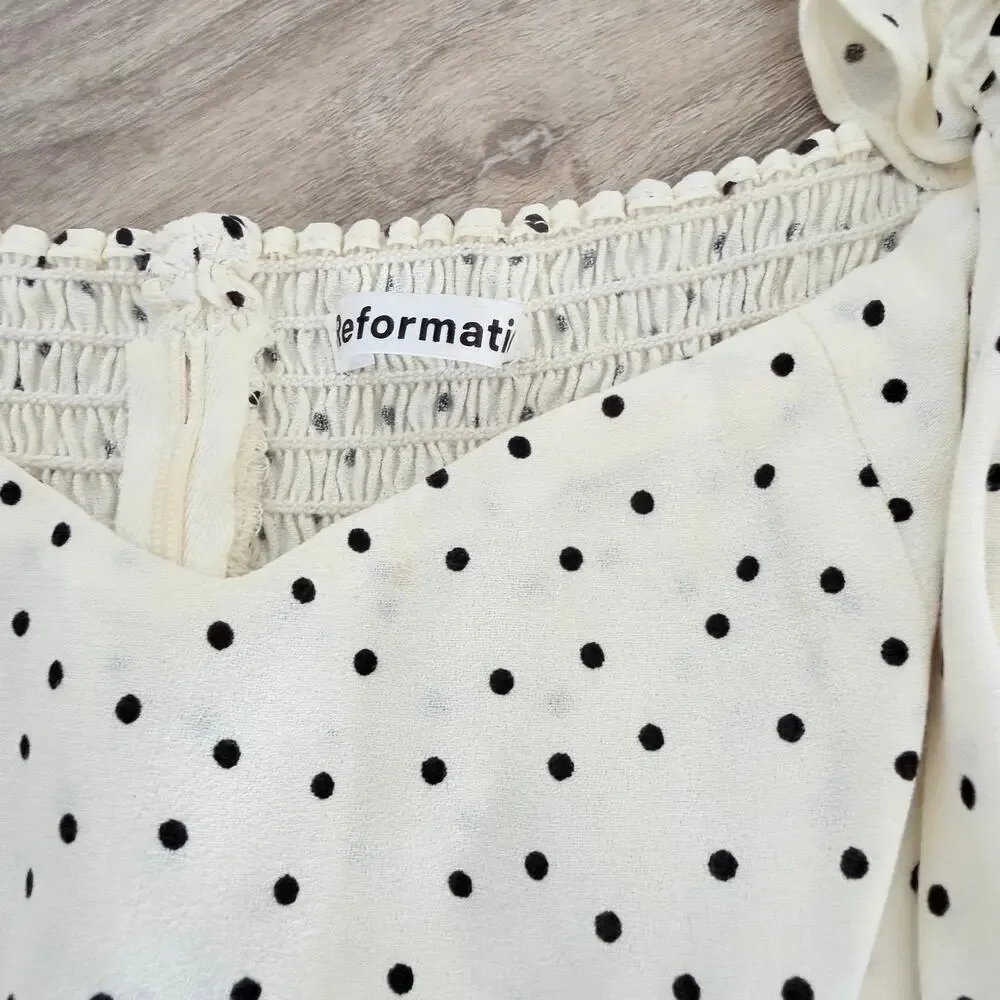 Reformation Nina Polka Dot Puff Sleeve Blouse – Cream/Black
